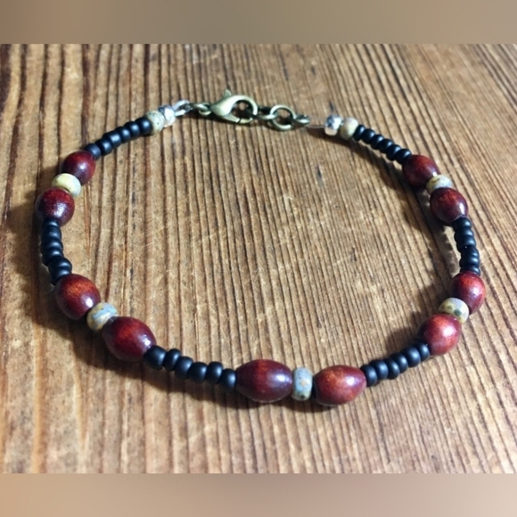 Hand Crafted Other - Men's 8 Inch Beaded Bracelet/Black/Wood Beaded Men's Bracelet, Handmade Bracelet